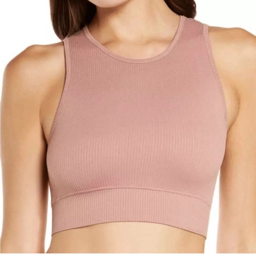 SKIMS Ribbed High Neck Bralette Rose Clay NWT